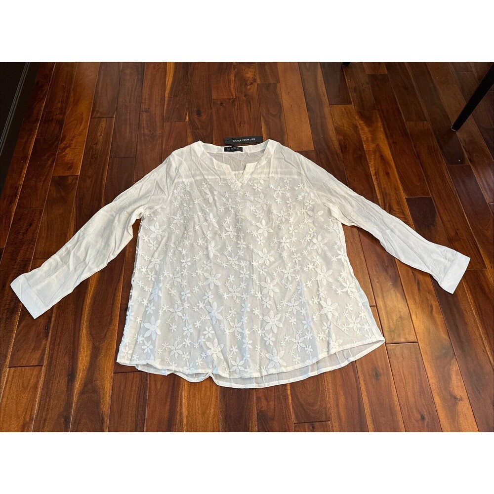 Women’s Blouse Shirt Floral Flowers Lace 5XL White Flowy Boho Gracila